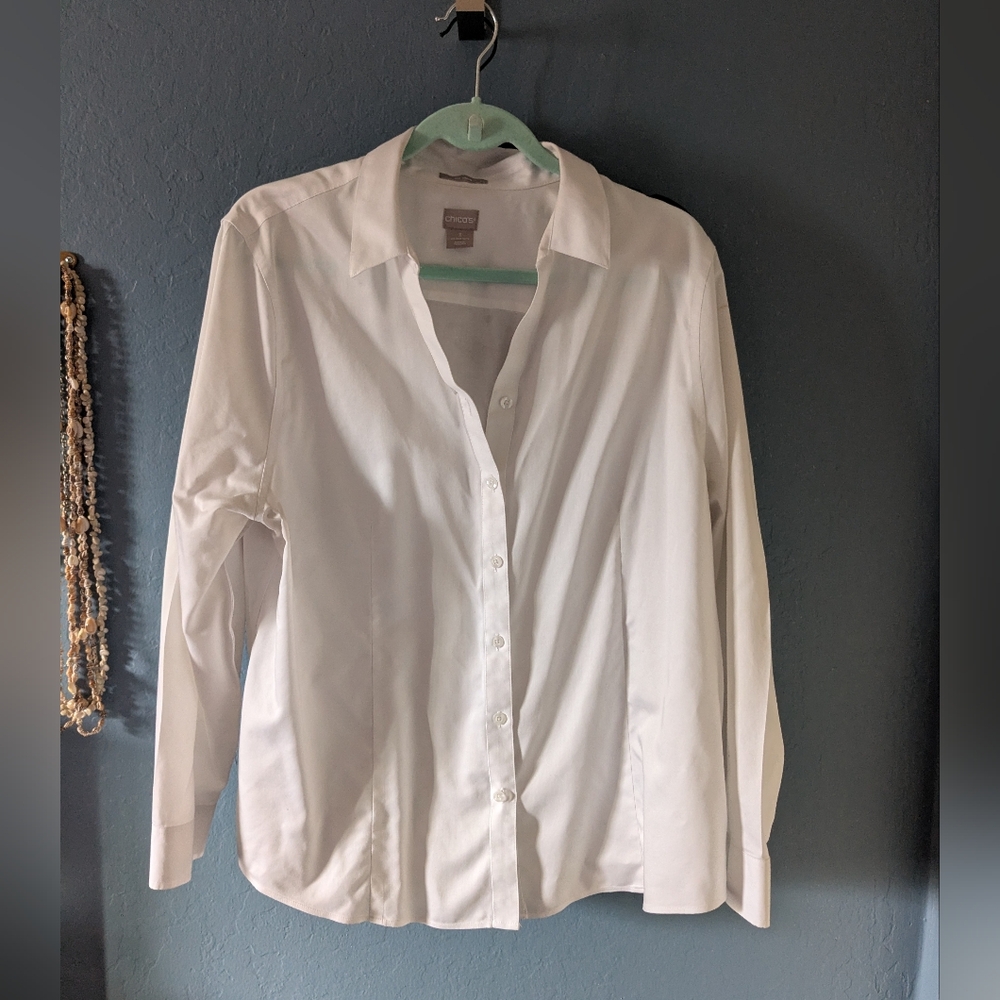 Professional Chicos Sz 3 White No-Iron Button-Down Office Siren